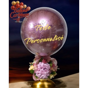 Ballon avec fleurs et texte personnalisé – Rose Étoilée